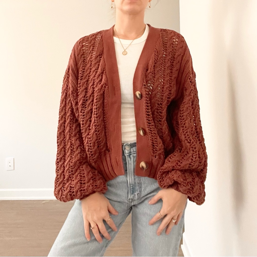 John + Jenn Brick Open-Knit Cardigan